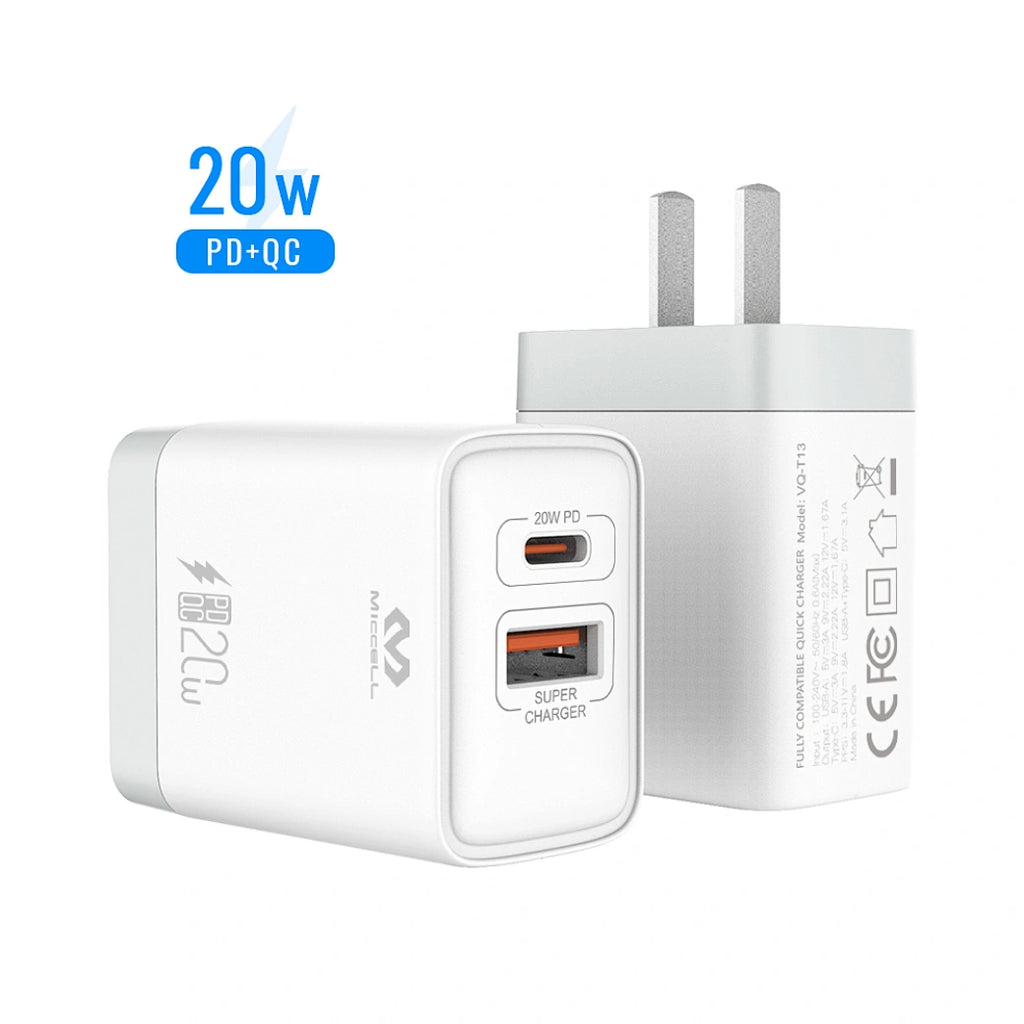 Universal Fast Dual Ports Charger with USB-C to USB-C Cable QC 3.0 PD20W